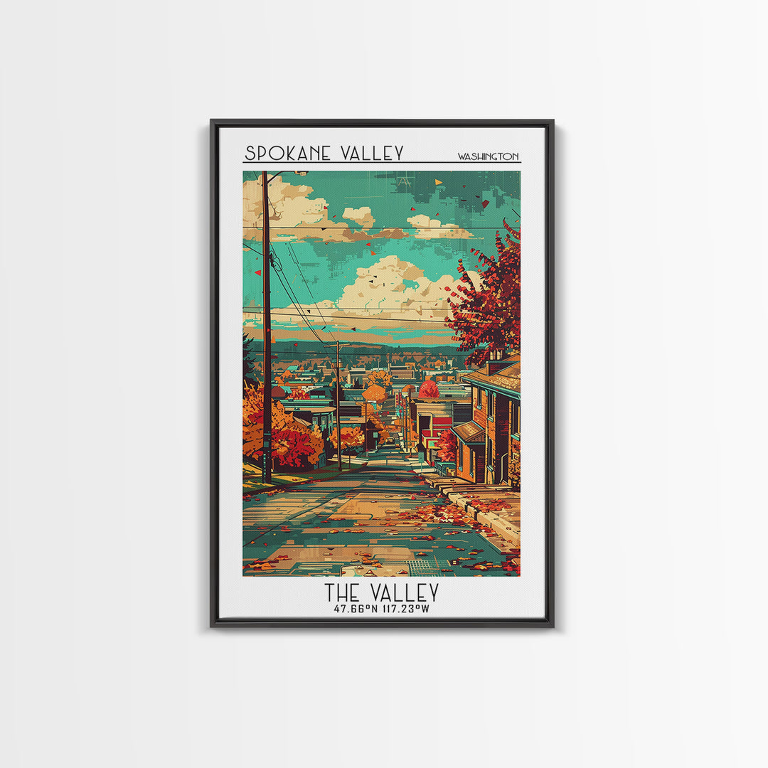 Spokane Valley Travel Poster, Framed Canvas Print, Travel Wall Art, City Wall Art, City Travel Poster, Travel Prints, Retro Wall Art