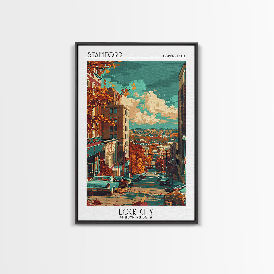 Stamford Travel Poster, Framed Canvas Print, Travel Wall Decor, Minimalist Poster, Fine Art Print, Modern Wall Decor, City Art Print