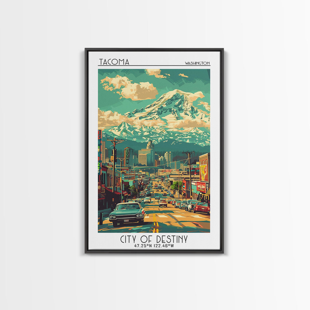 Tacoma Travel Poster, Framed Canvas Print, Travel Art Print, Modern Wall Decor, Landscape Art, Minimalist Poster, City Travel Poster
