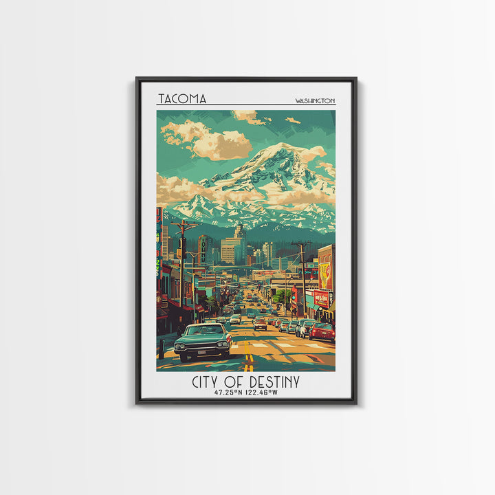Tacoma Travel Poster, Framed Canvas Print, Travel Art Print, Modern Wall Decor, Landscape Art, Minimalist Poster, City Travel Poster