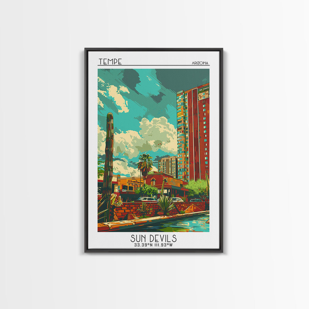 Tempe Travel Poster, Framed Canvas Print, City Travel Poster, Travel Wall Art, Modern Wall Decor, Living Room Wall Art, Travel Print