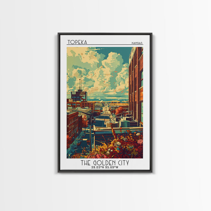 Topeka Travel Poster, Framed Canvas Print, City Travel Poster, Travel Wall Art, Poster Print, Travel Art Print, Watercolor Cityscape