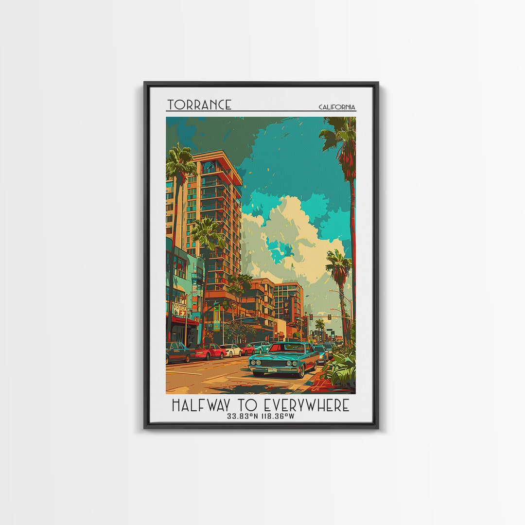 Torrance Travel Poster, Framed Canvas Print, Travel Wall Art, City Wall Art, Wall Art, Home Office Decor, Travel Posters, Poster Art