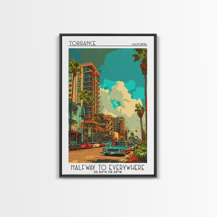 Torrance Travel Poster, Framed Canvas Print, Travel Wall Art, City Wall Art, Wall Art, Home Office Decor, Travel Posters, Poster Art