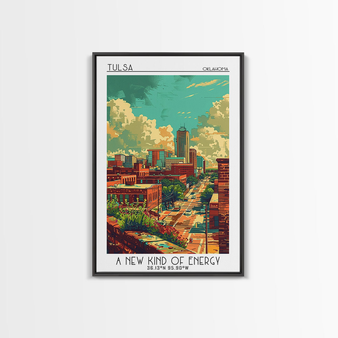 Tulsa Travel Poster, Framed Canvas Print, City Travel Poster, Travel Wall Decor, Watercolor Cityscape, Landscape Art, Travel Posters