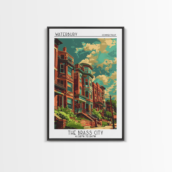Waterbury Travel Poster, Framed Canvas Print, Poster Print, Travel Wall Art, Travel Art Print, Mid Century Wall Art, Wanderlust Gift