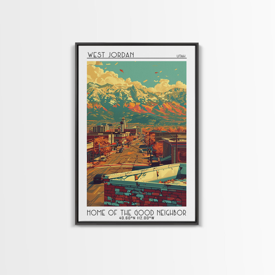 West Jordan Travel Poster, Canvas Print, Retro Travel Poster, City Wall Art, City Art Print, Travel Prints, Travel Decor, Poster Art