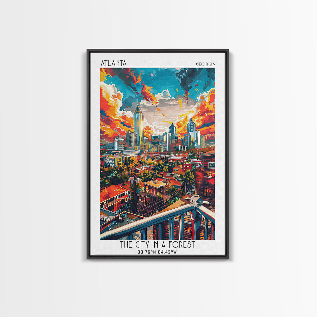 Atlanta Travel Poster, Framed Canvas Print, Travel Prints, Landscape Art, Retro Travel Print, City Illustration, Vintage City Poster