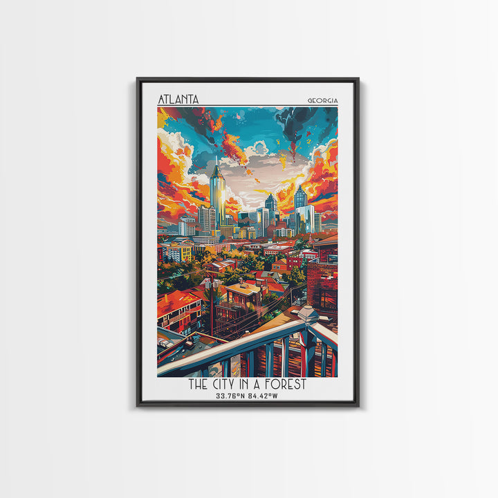 Atlanta Travel Poster, Framed Canvas Print, Travel Prints, Landscape Art, Retro Travel Print, City Illustration, Vintage City Poster