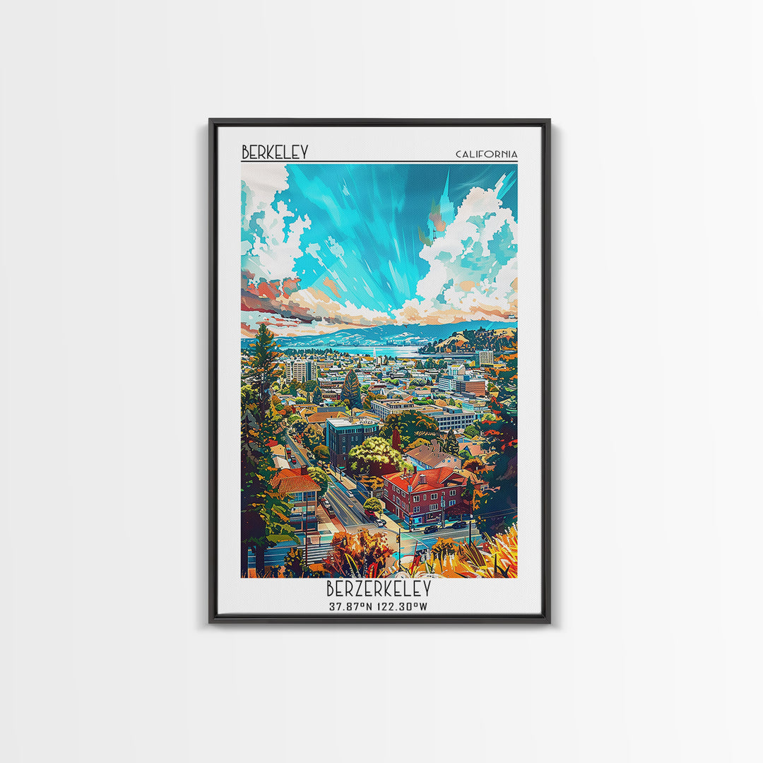Berkeley Travel Poster, Framed Canvas Print, Vintage Travel Print, City Wall Art, Retro Wall Art, Vintage Travel Art, Vintage Poster