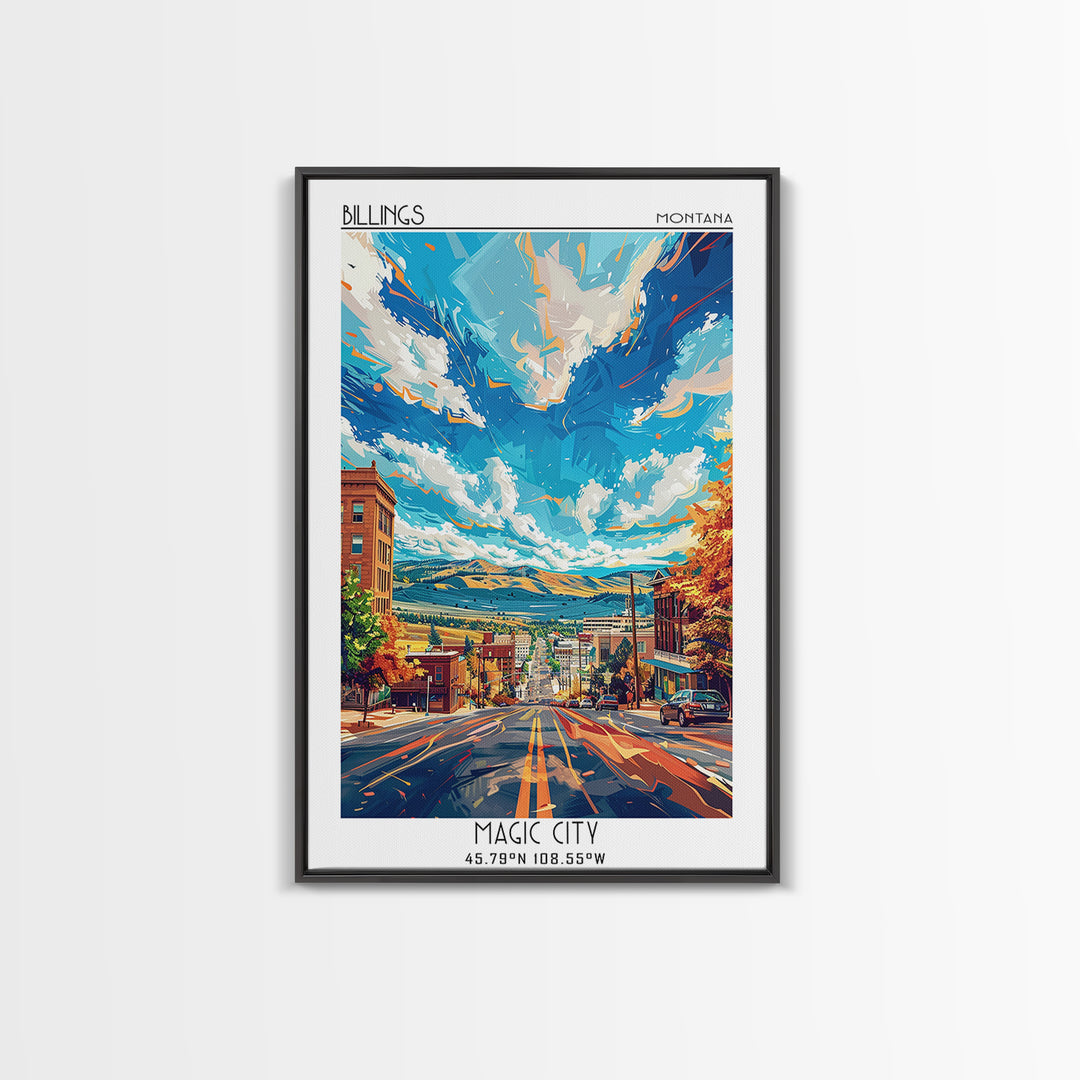 Billings Travel Poster, Framed Canvas Print, Travel Art Print, Modern Wall Decor, Retro Travel Poster, Travel Print, Wanderlust Gift