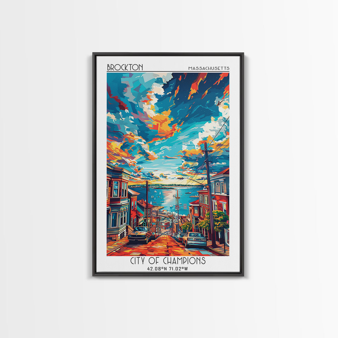 Brockton Travel Poster, Framed Canvas Print, City Travel Poster, Vintage City Poster, Wanderlust Gift, Travel Prints, Fine Art Print