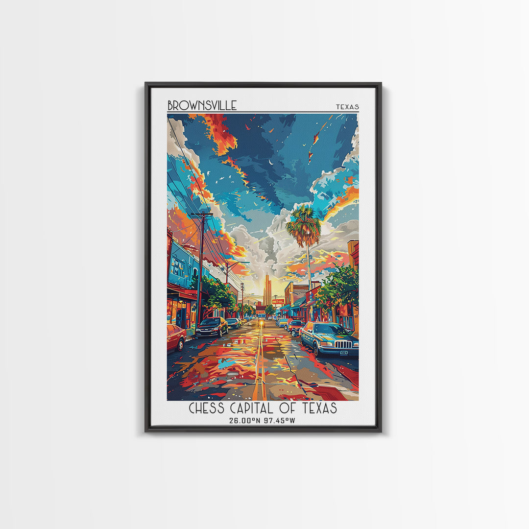 Brownsville Travel Poster, Framed Canvas Print, Vintage Travel Print, City Wall Art, Travel Print, City Illustration, City Art Print