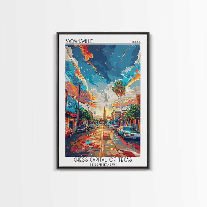 Brownsville Travel Poster, Framed Canvas Print, Vintage Travel Print, City Wall Art, Travel Print, City Illustration, City Art Print