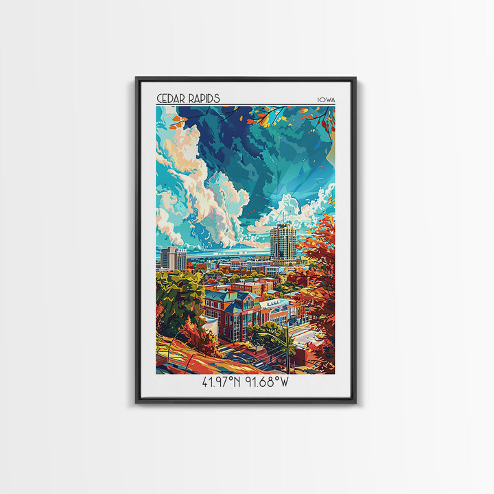 Cedar Rapids Travel Poster, Canvas Print, Travel Wall Decor, Minimalist Poster, Mid Century Wall Art, Retro Travel Print, Home Decor