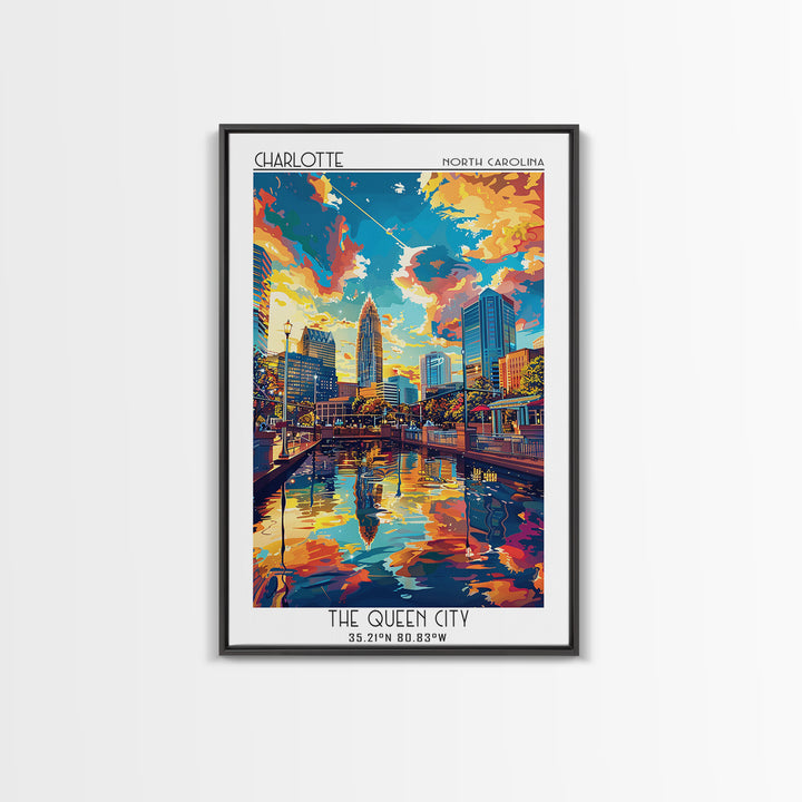 Charlotte Travel Poster, Canvas Print, Travel Prints, Landscape Art, Travel Decor, Mid Century Wall Art, City Wall Art, Travel Print