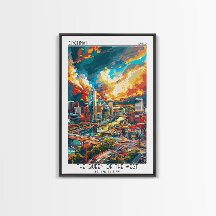 Cincinnati Travel Poster, Canvas Print, Travel Prints, Landscape Art, Vintage Travel, Wanderlust Gift, City Wall Art, Retro Wall Art
