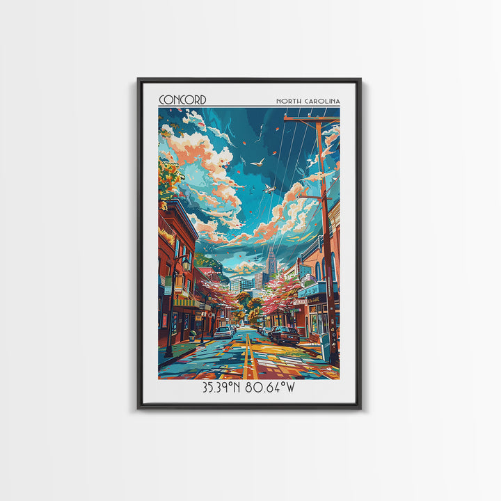 Concord North Carolina Travel Poster, Canvas Print, Retro Travel Poster, City Wall Art, Wanderlust Gift, Landscape Art, Travel Print