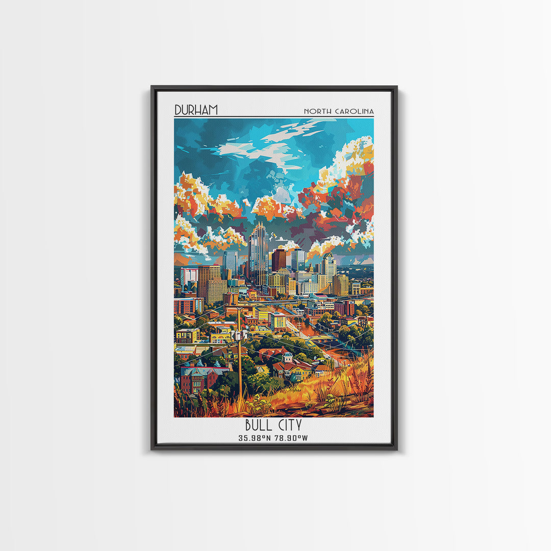 Durham Travel Poster, Framed Canvas Print, Retro Travel Poster, City Wall Art, Retro Travel Print, Vintage Travel, Minimalist Poster