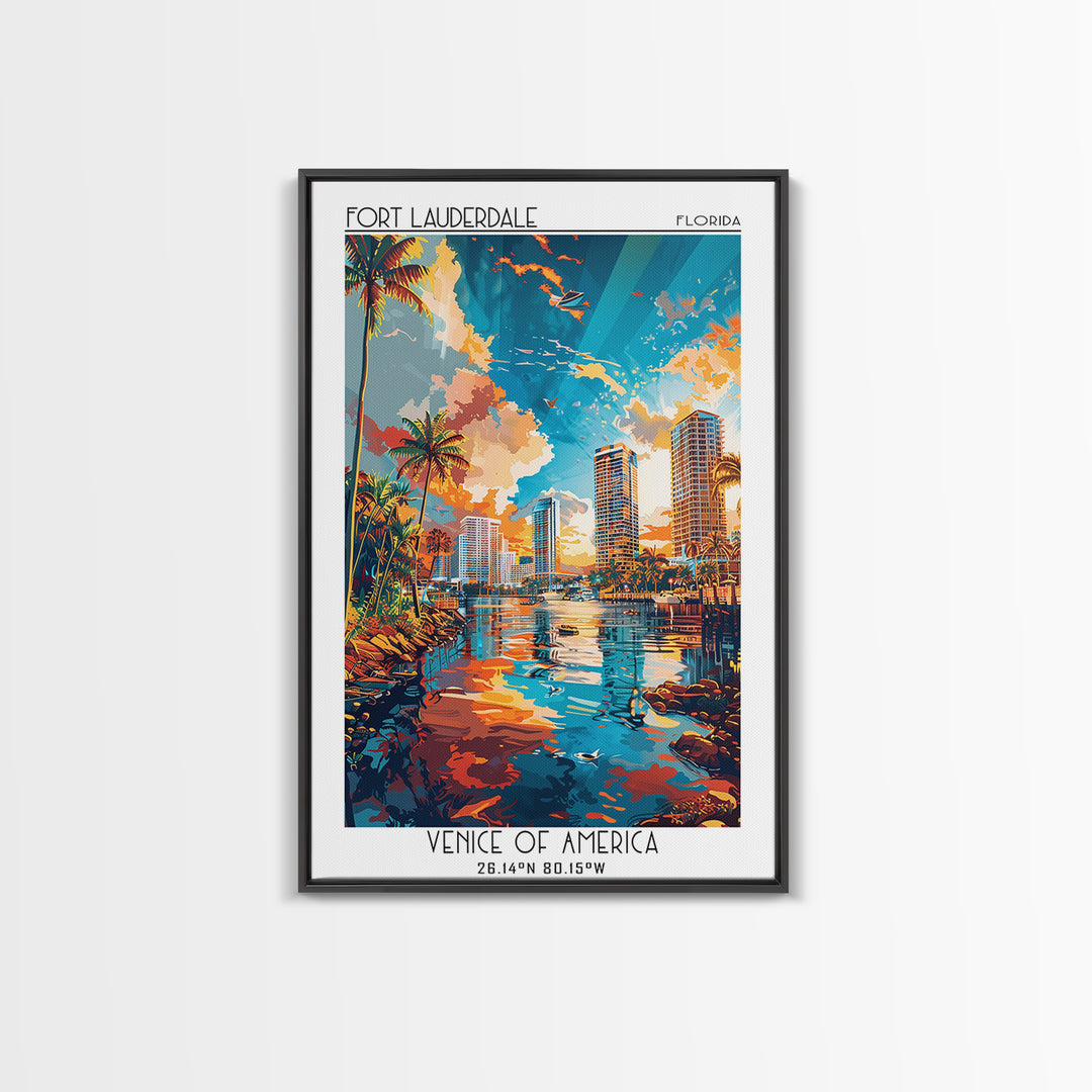 Fort Lauderdale Travel Poster, Canvas Print, City Travel Poster, Vintage City Poster, Living Room Wall Art, Landscape Art, Art Print