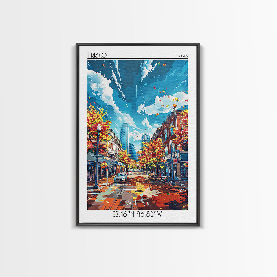 Frisco Travel Poster, Framed Canvas Print, Poster Print, Travel Wall Art, Travel Decor, Art Print, City Art Print, City Illustration