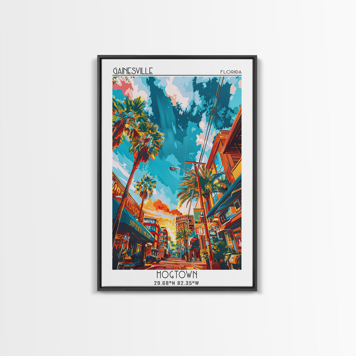 Gainesville Travel Poster, Framed Canvas Print, Travel Prints, Landscape Art, City Wall Art, Living Room Wall Art, Home Office Decor