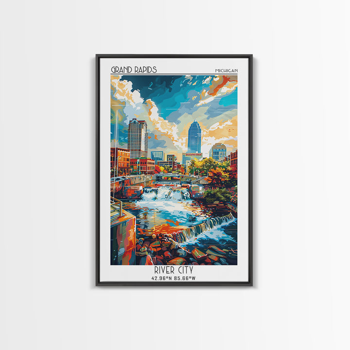 Grand Rapids Travel Poster, Canvas Print, Travel Prints, Landscape Art, City Illustration, Watercolor Cityscape, Retro Travel Poster