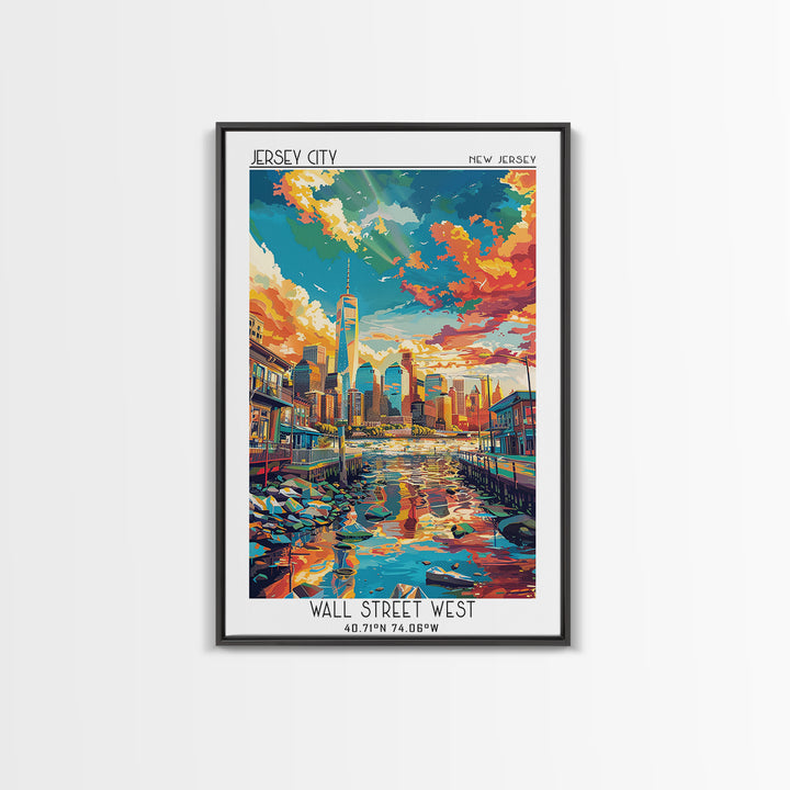 Jersey City Travel Poster, Canvas Print, Retro Wall Art, Travel Print, Living Room Wall Art, City Wall Art, Fine Art Print, Wall Art