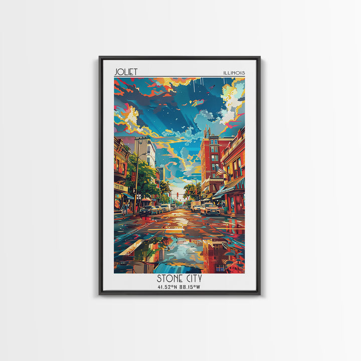 Joliet Travel Poster, Framed Canvas Print, Travel Wall Decor, Minimalist Poster, Poster Print, Mid Century Wall Art, Wanderlust Gift