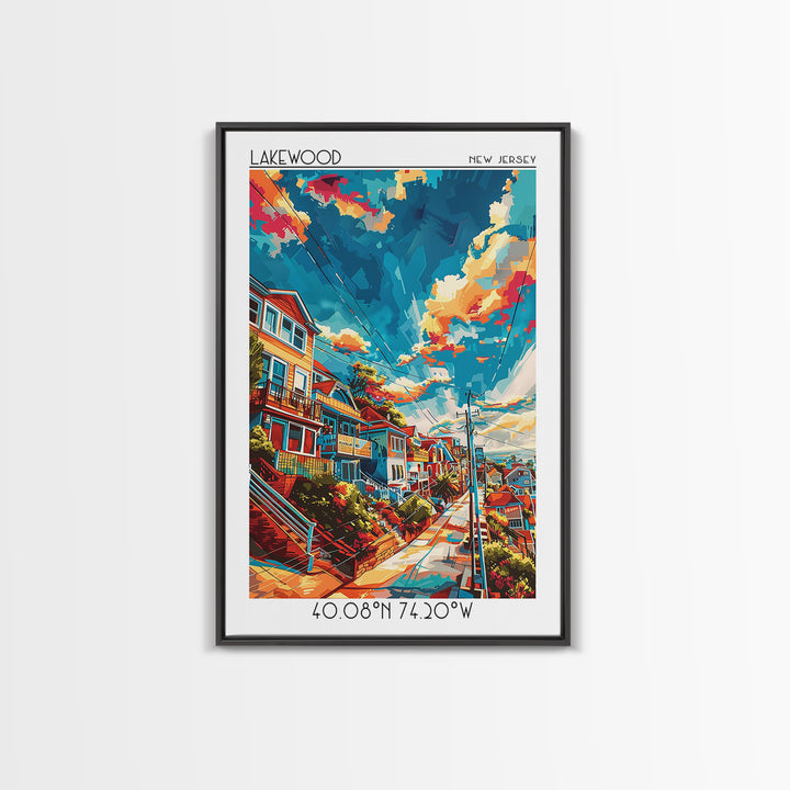 Lakewood New Jersey Travel Poster, Framed Canvas Print, Vintage Travel Print, City Wall Art, City Illustration, Mid Century Wall Art