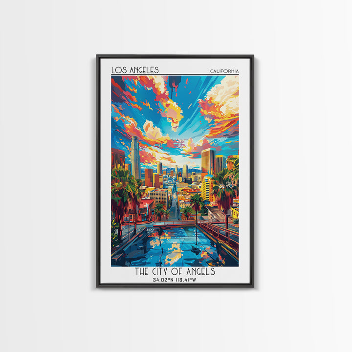 Los Angeles Travel Poster, Framed Canvas Print, Travel Prints, Landscape Art, Travel Wall Decor, Retro Wall Art, Retro Travel Poster