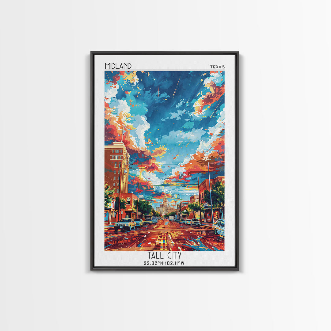 Midland Travel Poster, Framed Canvas Print, Retro Travel Poster, City Wall Art, Vintage Poster, Fine Art Print, Vintage Travel Print
