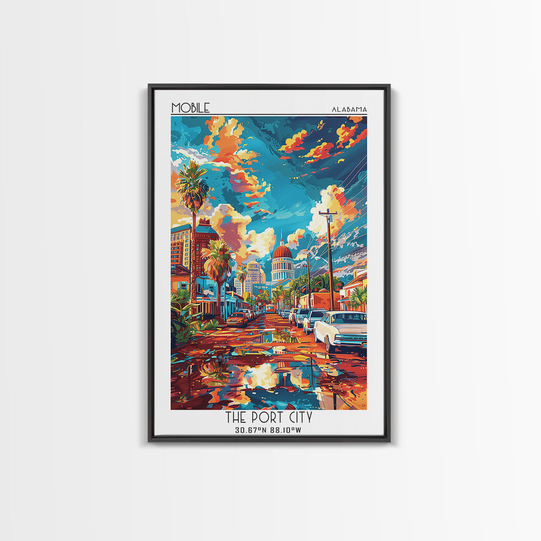 Mobile Travel Poster, Framed Canvas Print, Travel Wall Decor, Minimalist Poster, Poster Art, Retro Travel Poster, Retro Travel Print