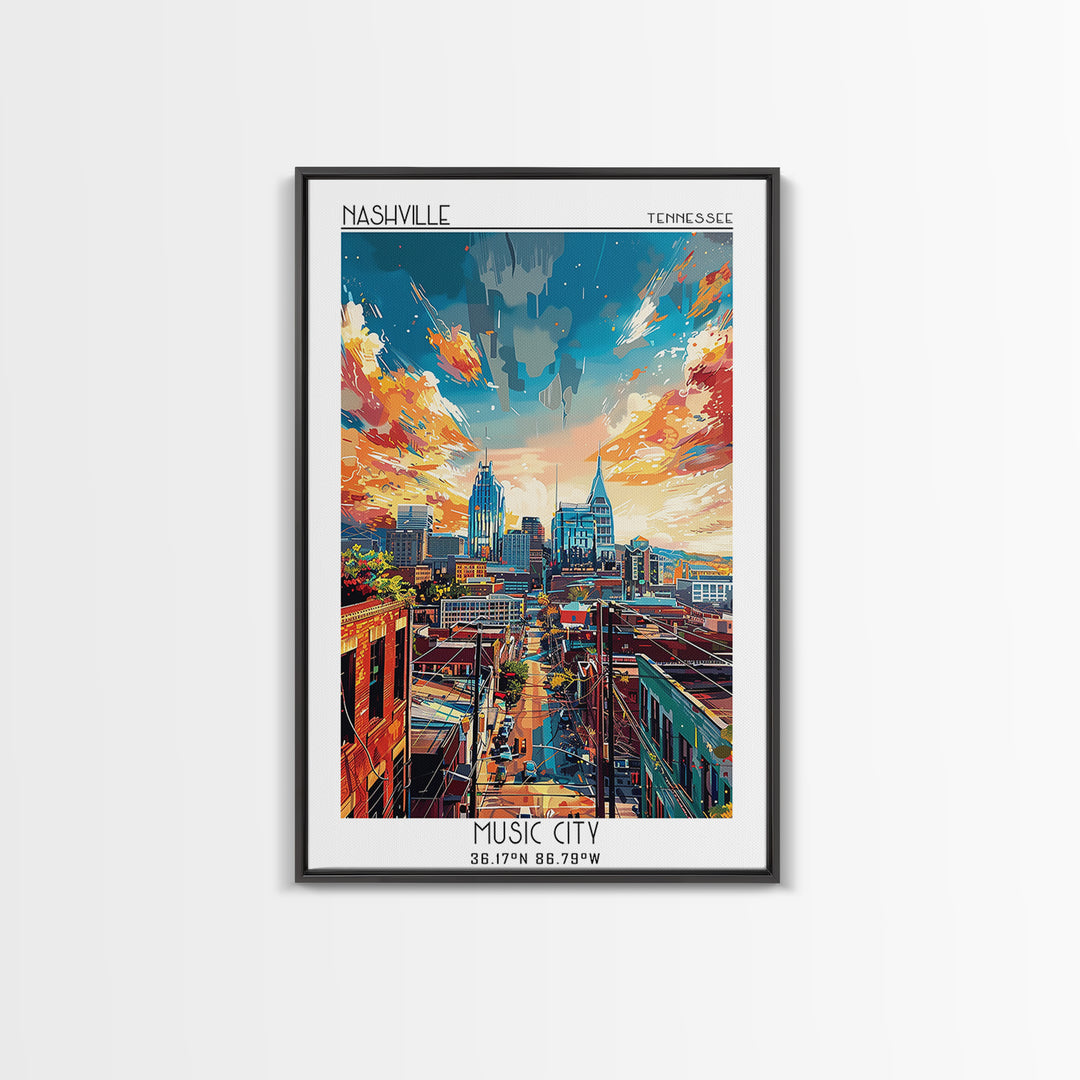 Nashville Travel Poster, Canvas Print, Poster Print, Travel Wall Art, City Art Print, Gallery Wall Set, Travel Prints, Landscape Art