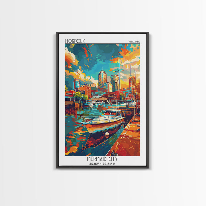 Norfolk Travel Poster, Framed Canvas Print, Retro Travel Poster, City Wall Art, City Travel Poster, Home Decor, Mid Century Wall Art