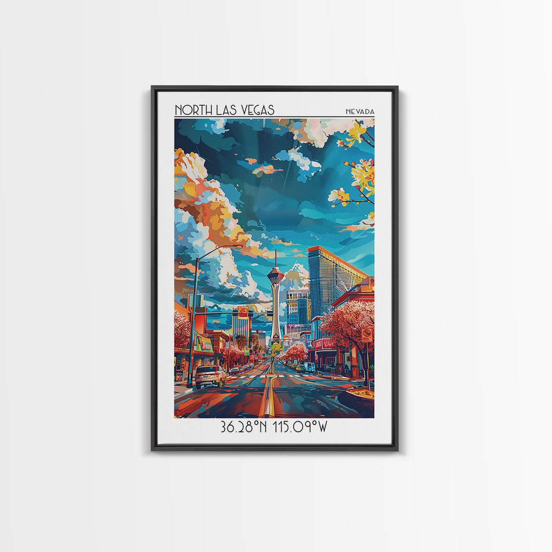 North Las Vegas Travel Poster, Framed Canvas Print, Retro Travel Poster, City Wall Art, Landscape Art, Poster Print, Travel Wall Art
