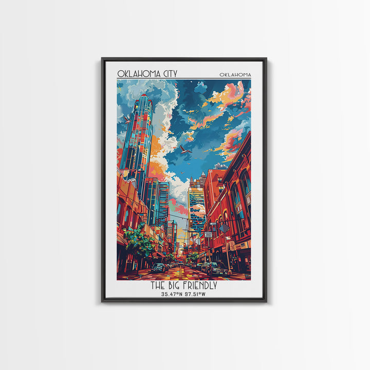 Oklahoma City Travel Poster, Framed Canvas Print, City Travel Poster, Vintage City Poster, Wall Art, Travel Art Print, City Wall Art