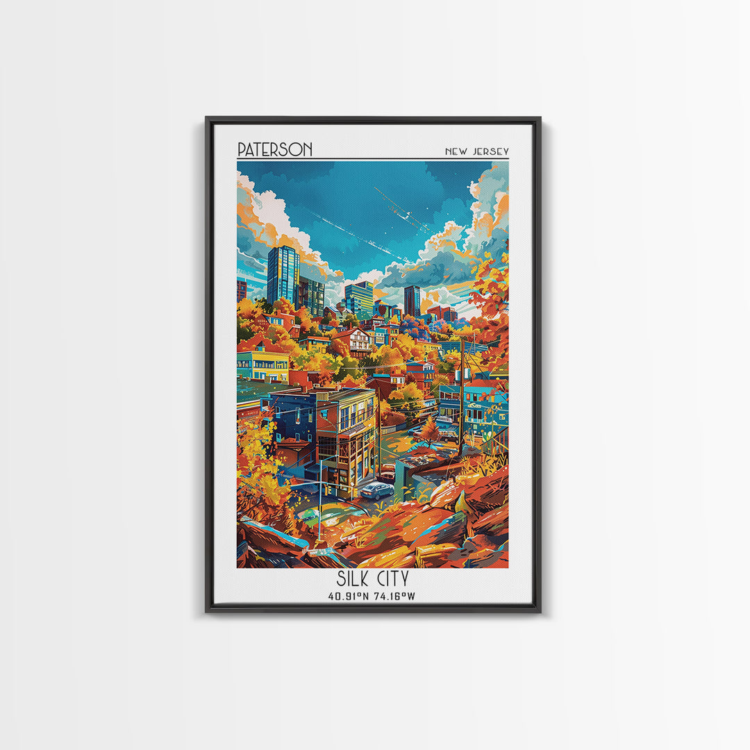 Paterson Travel Poster, Framed Canvas Print, Travel Prints, Landscape Art, City Art Print, Living Room Wall Art, Retro Travel Poster