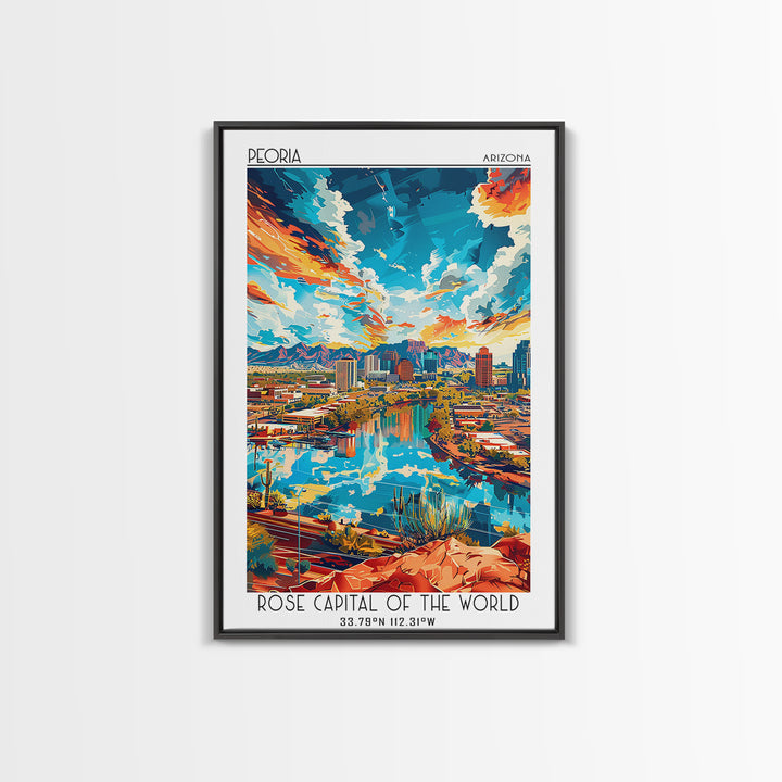 Peoria Travel Poster, Canvas Print, City Travel Poster, Vintage City Poster, Wanderlust Gift, Mid Century Wall Art, Travel Art Print