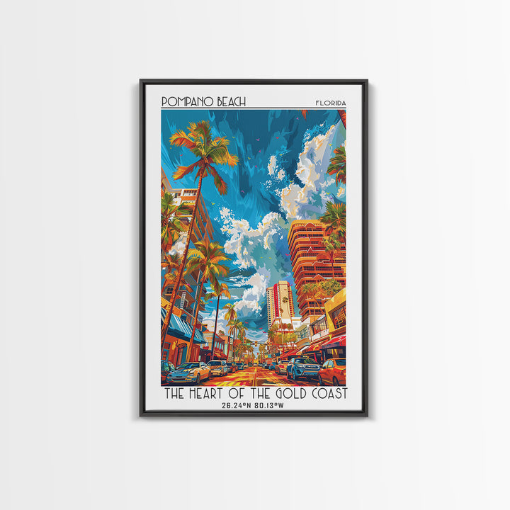 Pompano Beach Travel Poster, Framed Canvas Print, Travel Prints, Landscape Art, Minimalist Poster, Vintage City Poster, Travel Print