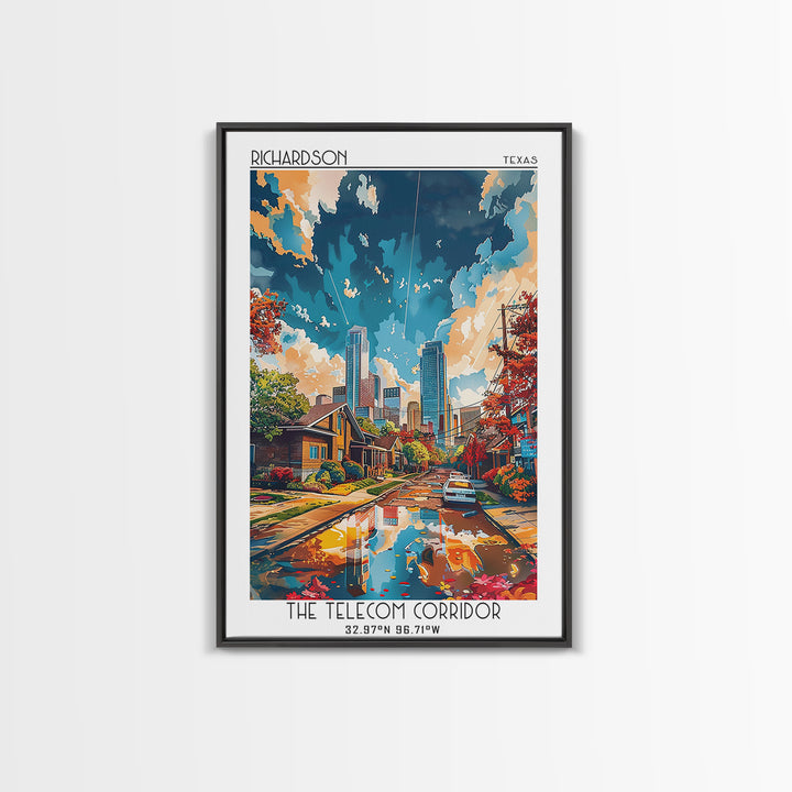 Richardson Travel Poster, Framed Canvas Print, Retro Travel Poster, City Wall Art, Poster Print, Landscape Art, Watercolor Cityscape
