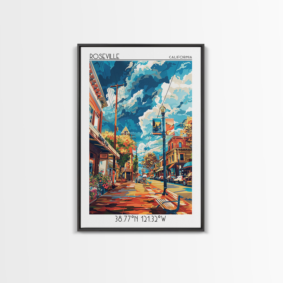 Roseville Travel Poster, Framed Canvas Print, City Travel Poster, Travel Wall Art, Minimalist Poster, Travel Prints, Wanderlust Gift