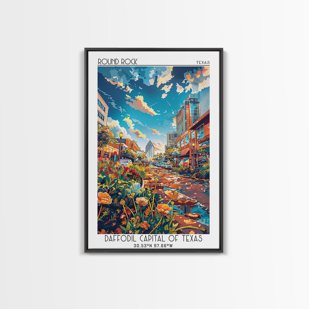 Round Rock Travel Poster, Framed Canvas Print, City Art Print, Travel Wall Art, Travel Posters, Colorful Wall Art, Home Office Decor