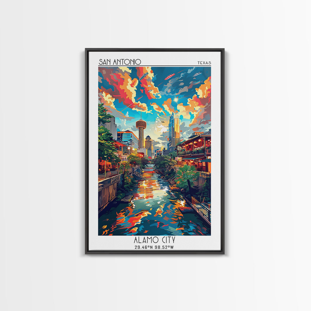 San Antonio Travel Poster, Framed Canvas Print, City Travel Poster, Vintage City Poster, Travel Print, Landscape Art, Fine Art Print
