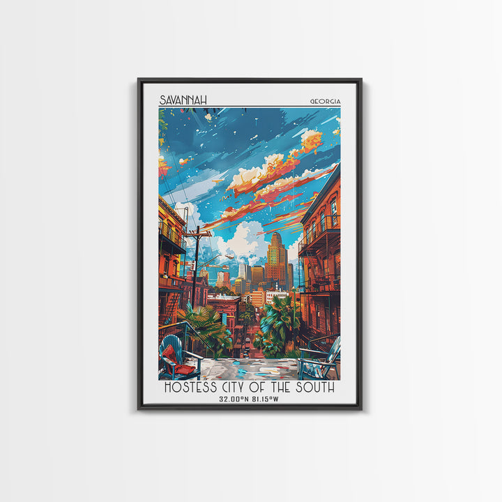 Savannah Travel Poster, Framed Canvas Print, City Art Print, Travel Wall Art, Minimalist Poster, City Wall Art, Mid Century Wall Art