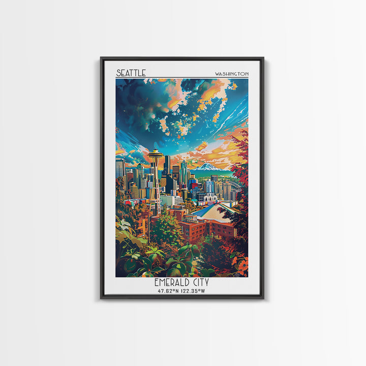 Seattle Travel Poster, Canvas Print, Retro Wall Art, Travel Print, Retro Travel Print, Home Office Decor, Wall Art, Travel Art Print