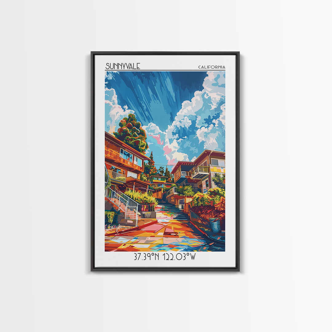 Sunnyvale Travel Poster, Canvas Print, City Art Print, Travel Wall Art, Mid Century Wall Art, Retro Travel Poster, City Illustration