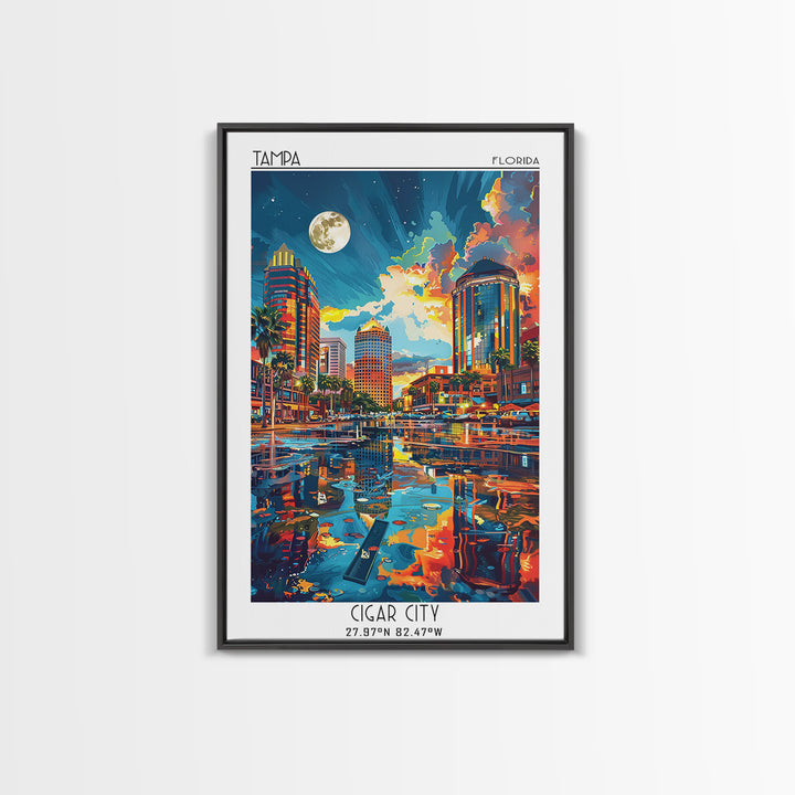 Tampa Travel Poster, Framed Canvas Print, Retro Travel Poster, City Wall Art, City Illustration, Vintage City Poster, Fine Art Print