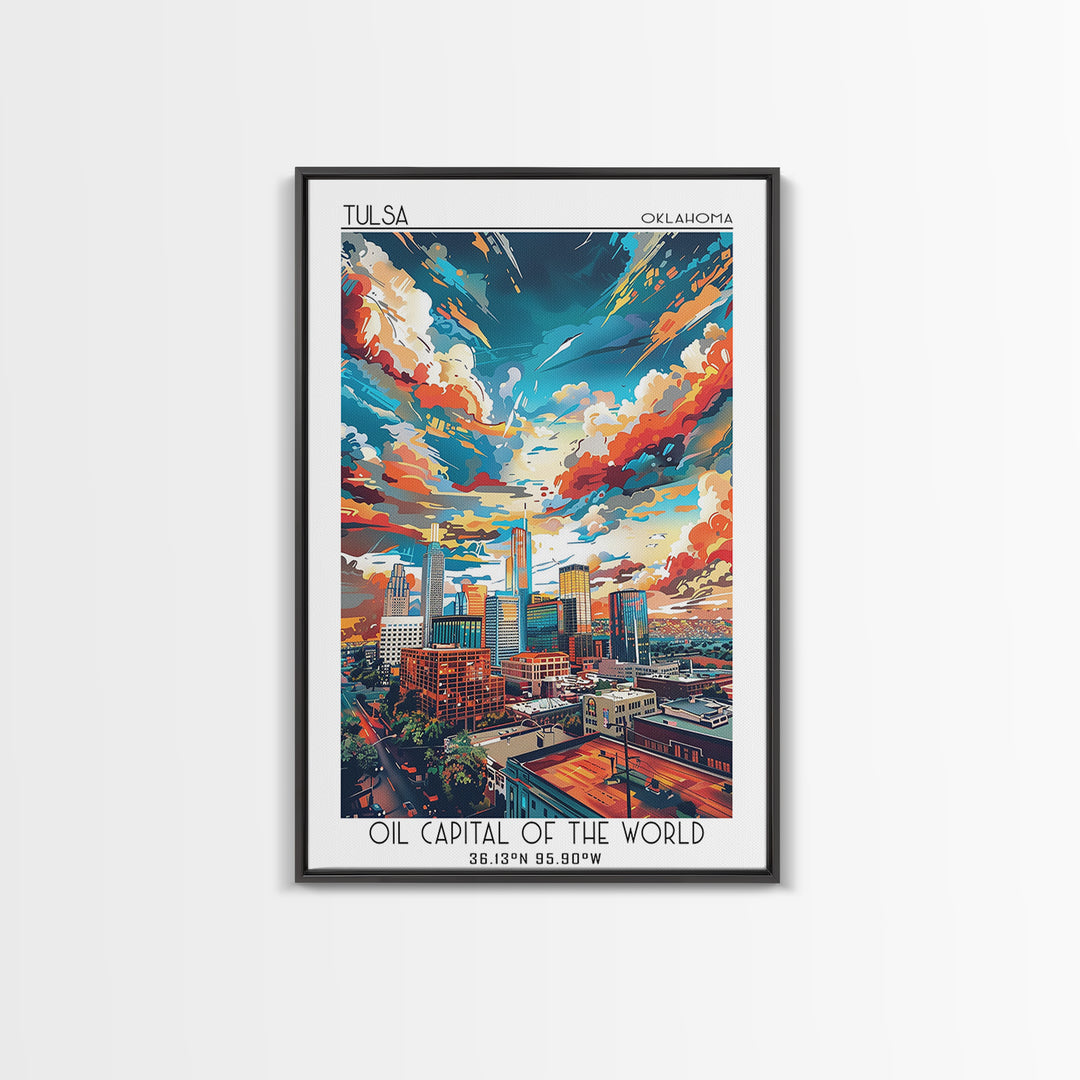 Tulsa Travel Poster, Framed Canvas Print, City Art Print, Travel Wall Art, Living Room Wall Art, Travel Art Print, Colorful Wall Art