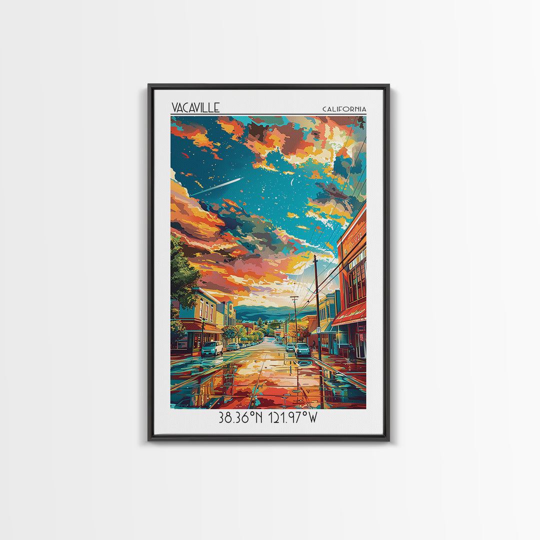 Vacaville Travel Poster, Framed Canvas Print, Retro Travel Poster, City Wall Art, Landscape Art, Travel Art Print, Home Office Decor